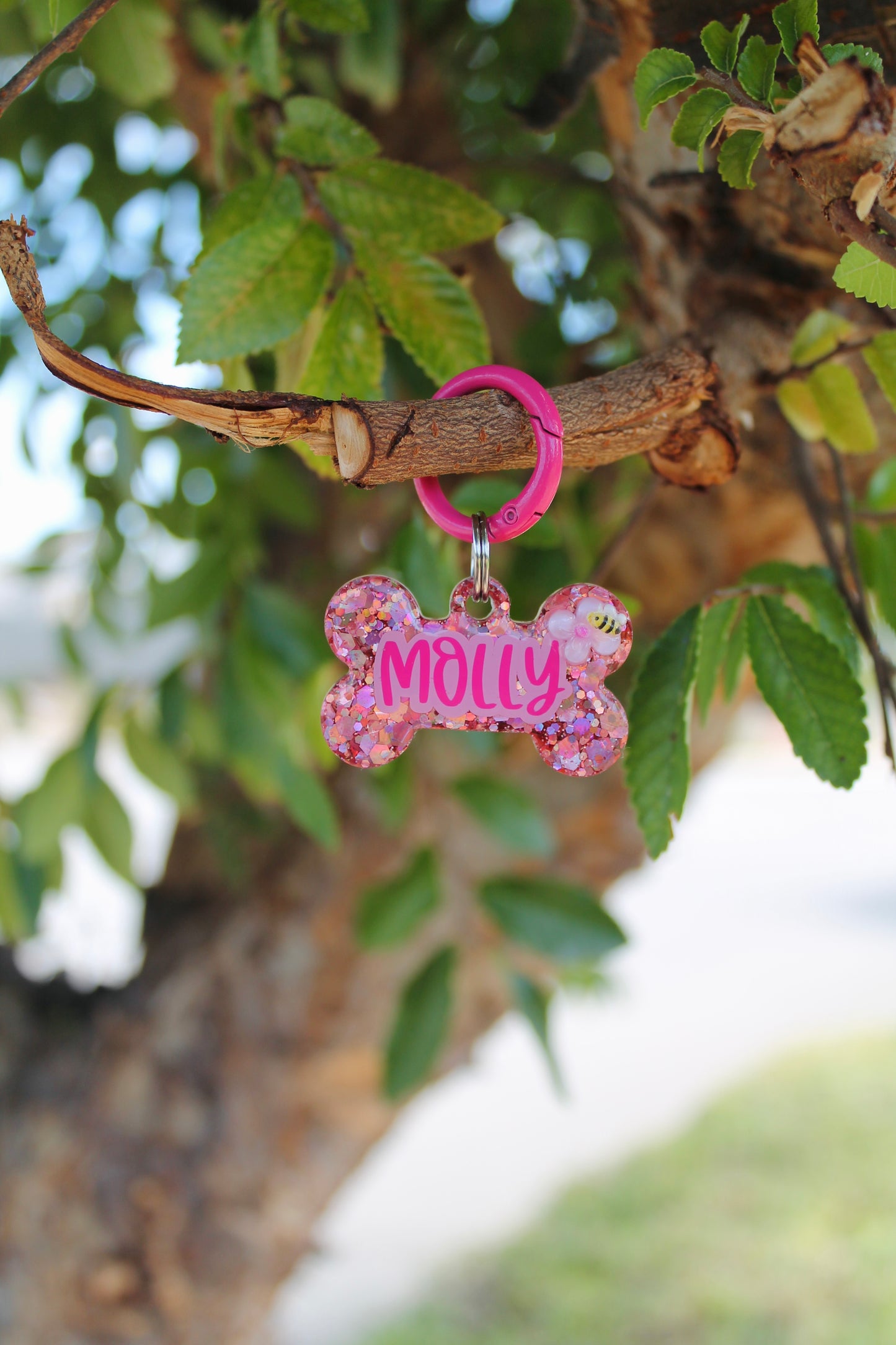 Pink Pollen Bee Pet ID Tag