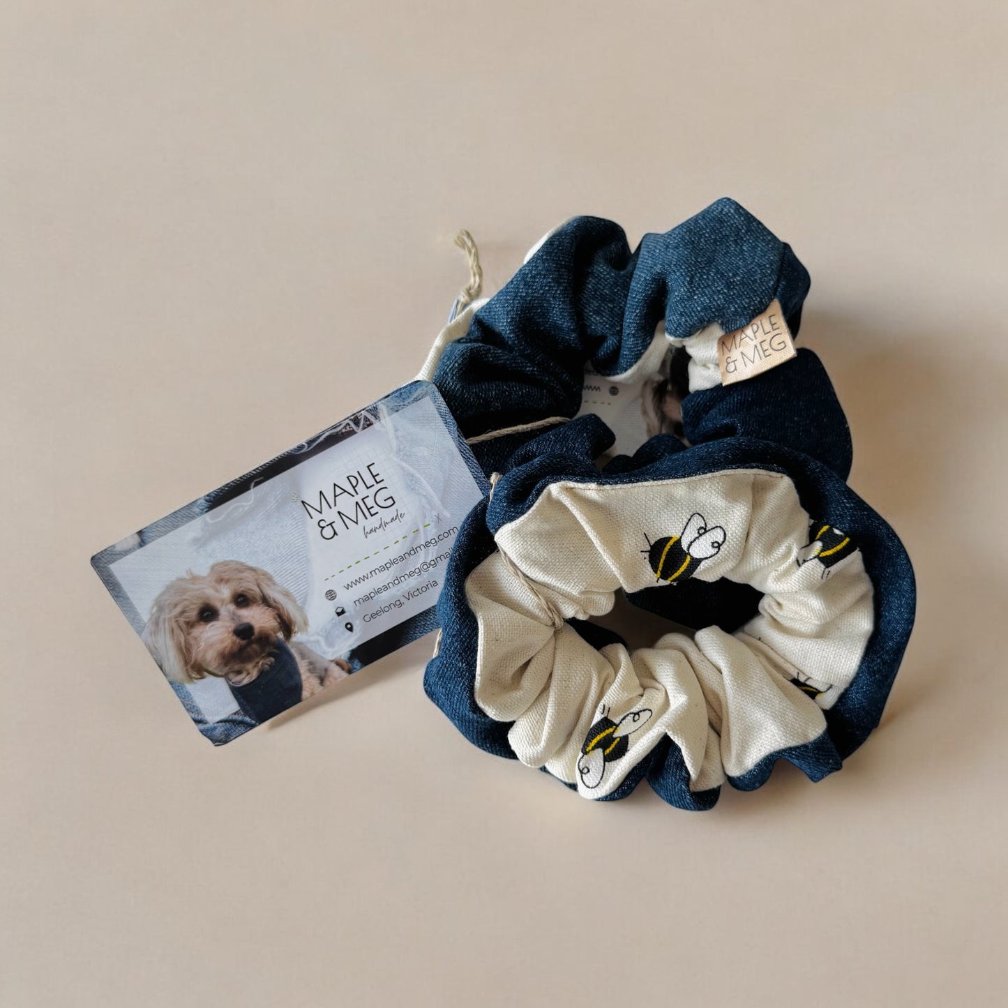 Bee x Denim Scrunchie | Maple & Meg