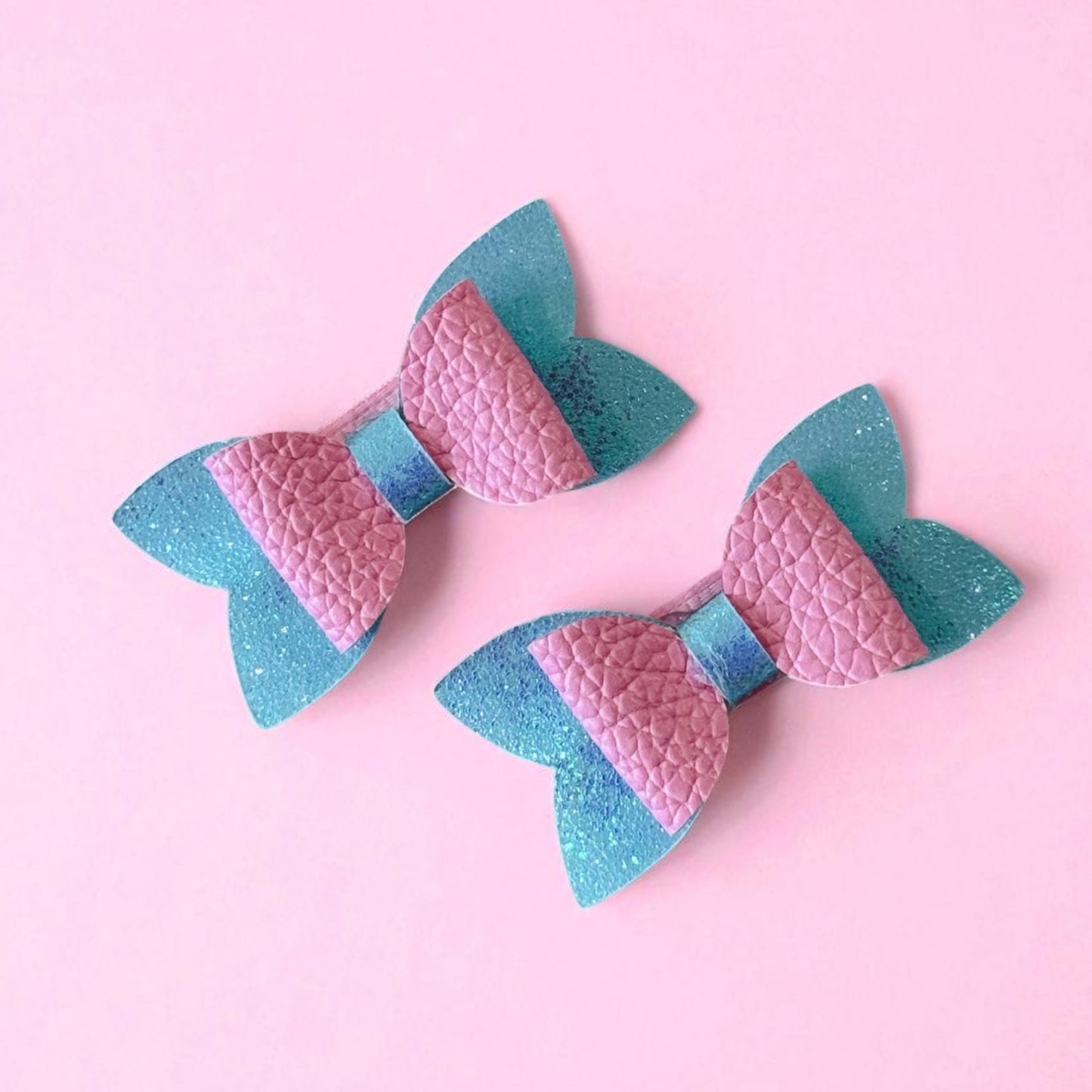 Pink With Blue Shimmer Mini Hair Bows