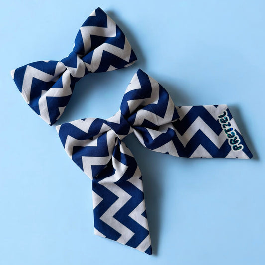 Blue ZigZag Collar Bows
