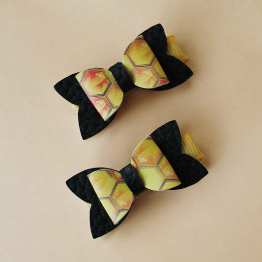 Honeycomb Bee Mini Hair Bows