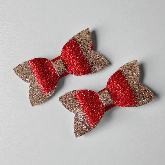 Red & Gold Glitz Mini Hair Bows