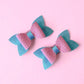 Pink With Blue Shimmer Mini Hair Bows